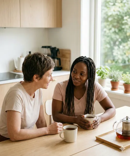 Zwei Frauen im offenen Gespräch über Gesundheit
